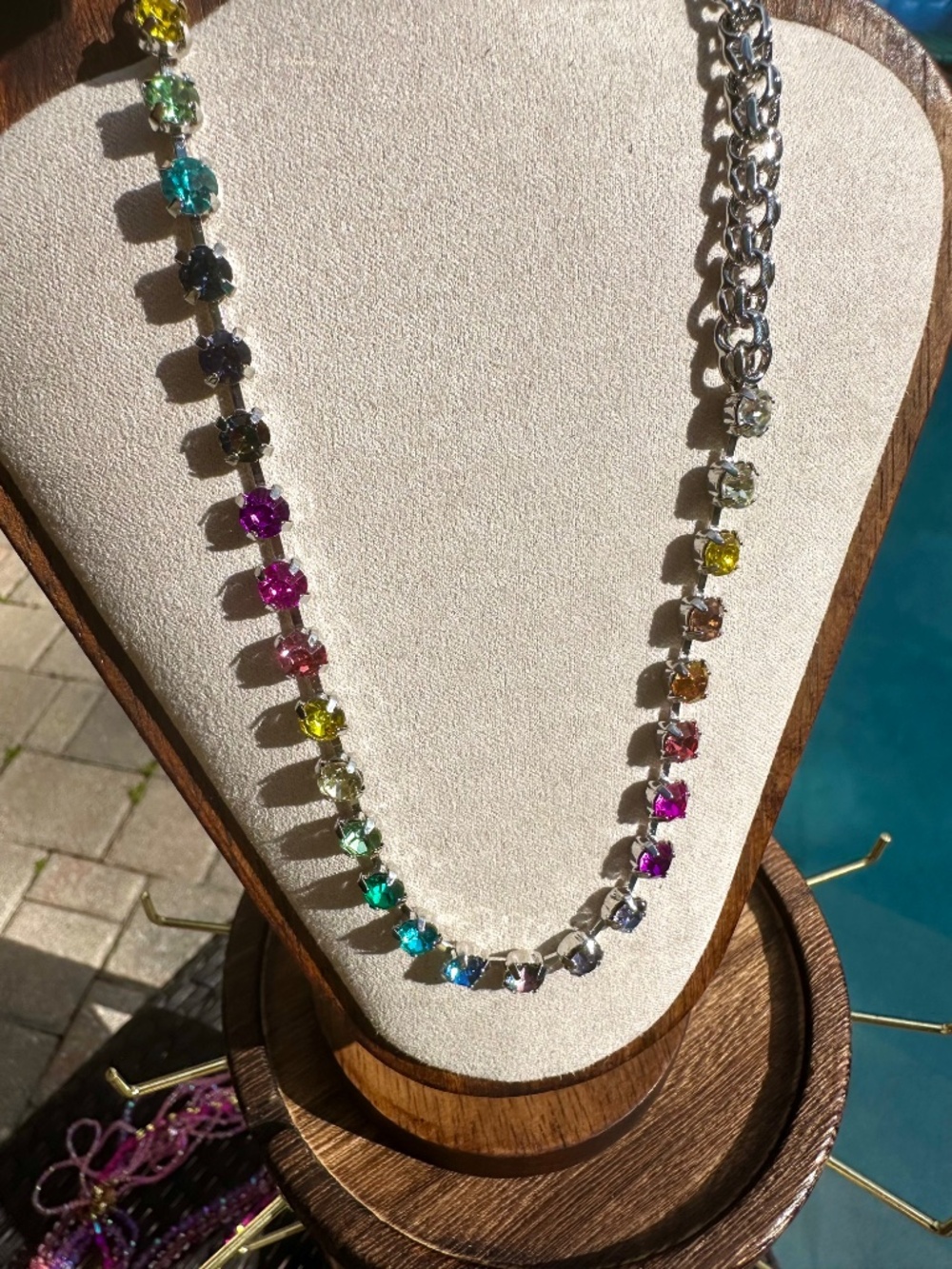 Rainbow Rhinestone Chain Necklace - Silver - Picture 5 of 6